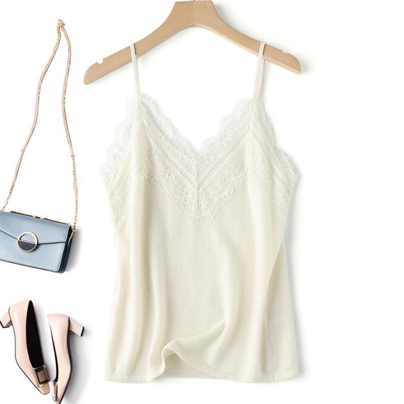 100% Cashmere Lace Camisole - Picture 1 of 11